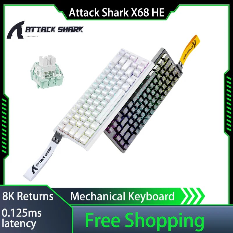 Attack Shark X68HE Механическая клавиатура 68 клавиш, Русская раскладка, White contour line, Magnetic Switch — фото 1