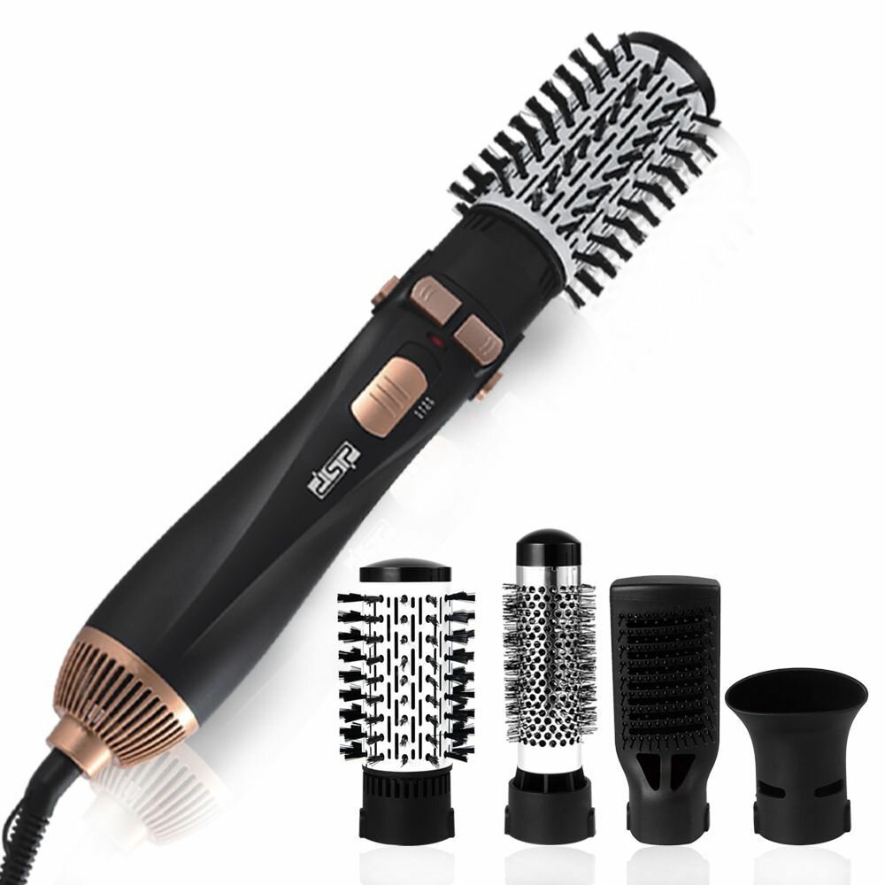 Фен-щетка для волос Rowenta Hot Air Brush CF7826F0 с концентратором, 1 круглой щеткой и 3 режимами, черный/ золотой