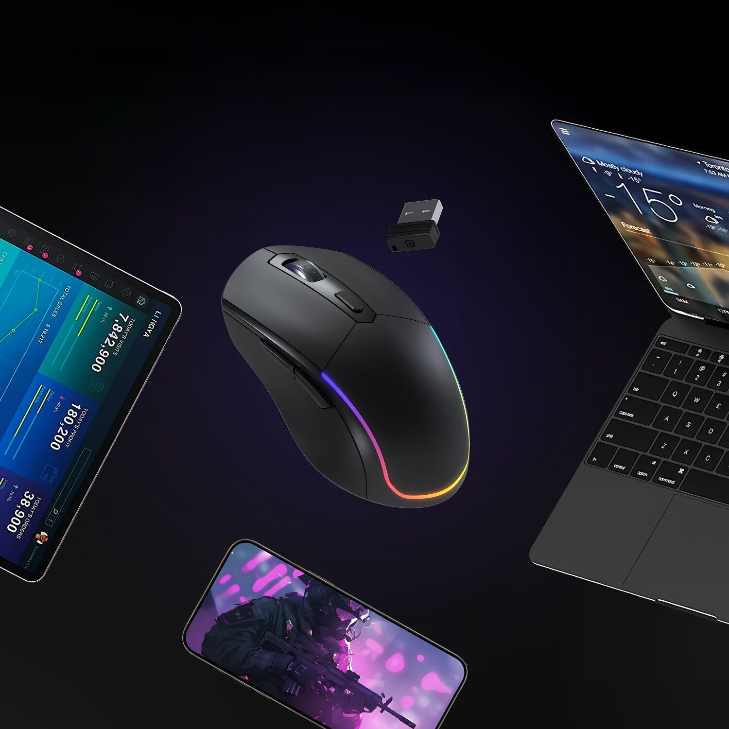 Мышь игровая беспроводная / Мышь компьютерная с поддержкой Bluetooth и RGB подсветкой, для игр — фото 1
