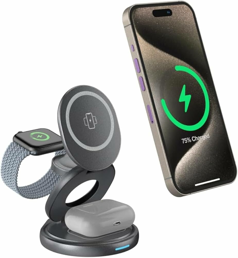 Беспроводное зарядное устройство 35W, 3 в 1 для телефона, смарт-часов и Наушники из прочного материала — фото 1