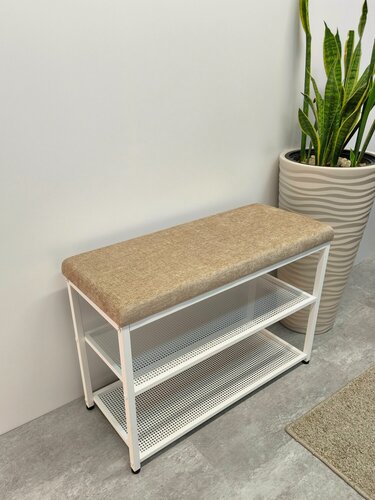 Изображение товара Обувница для прихожей "Дия" 2 полки / 51х31х53см / белый каркас - песочный шенилл