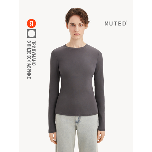 фото Лонгслив muted base в рубчик, размер m, , темно-серый