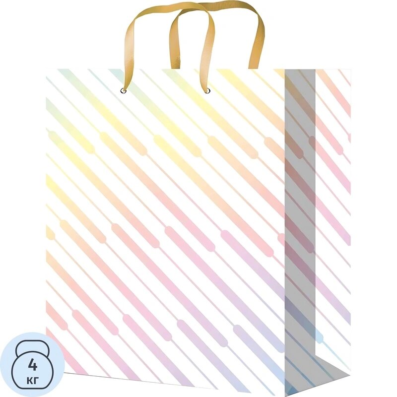 Пакет подарочный с мат. лам.26x32x10см (L) Зеркальный полоски210г ППК-4508