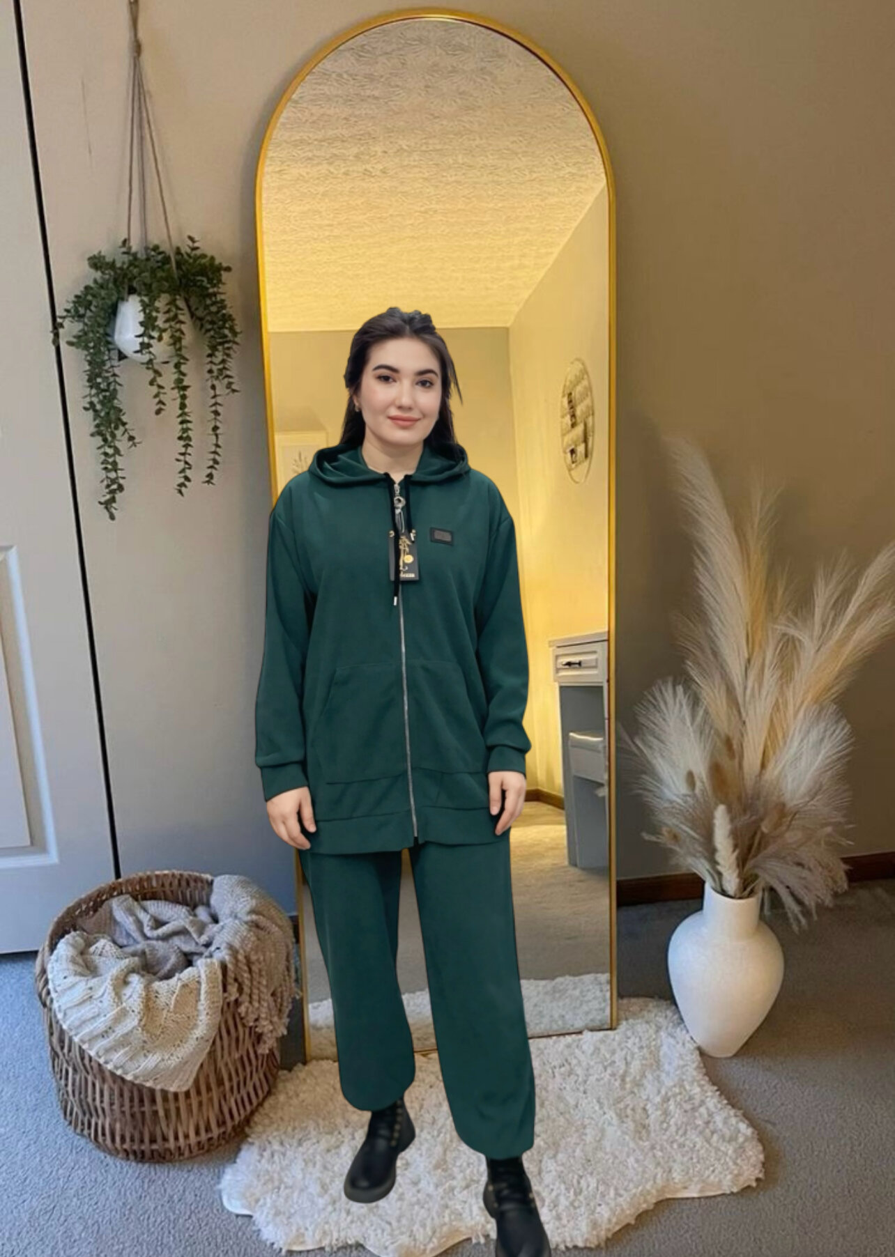 Комплект верхней одежды горнолыжный  Sport kostyumi, ayollar, keng, ikki kishilik, mikro-korduroy, fermuarli, qora va to'q yashil