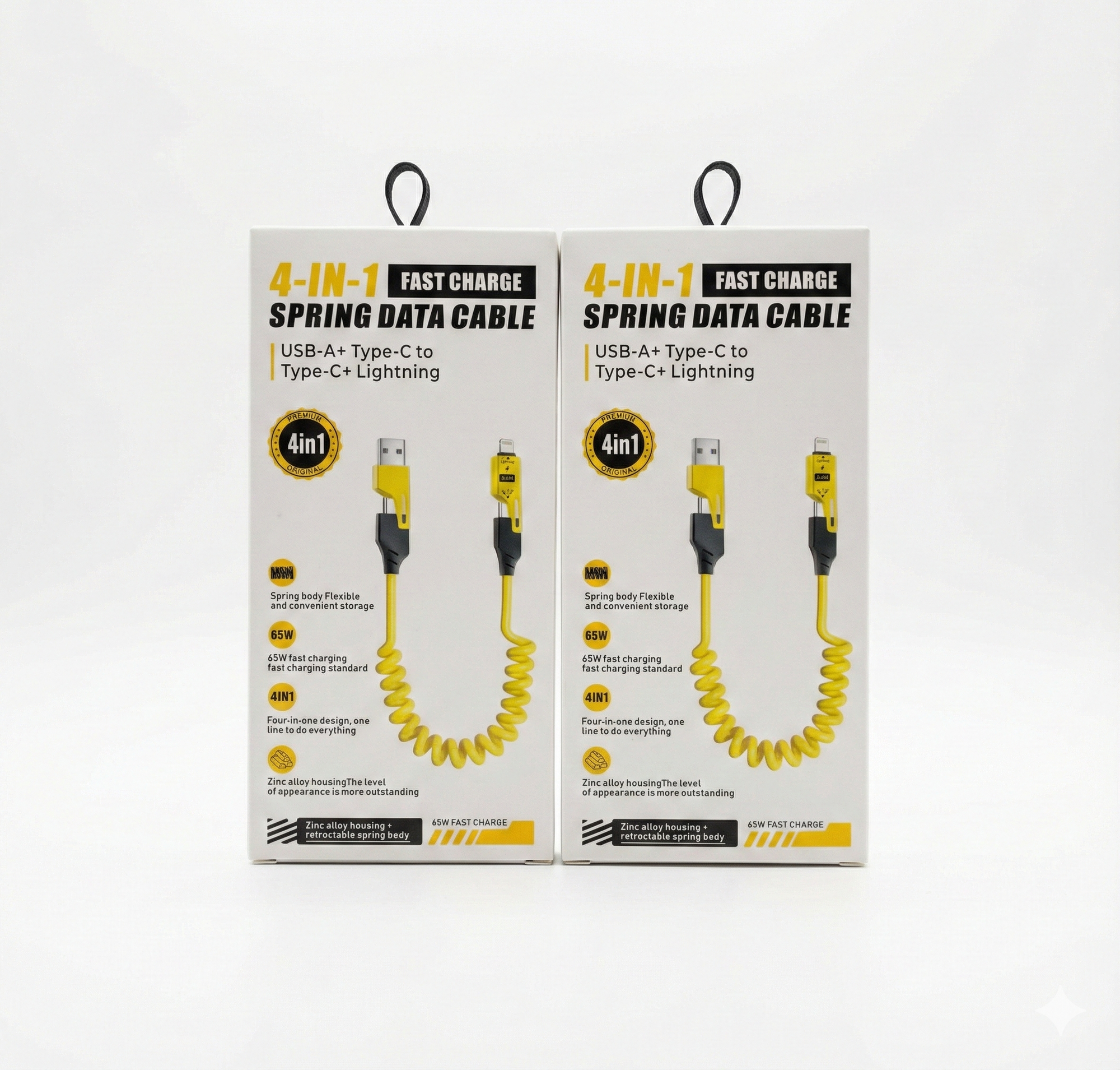 Витой Кабель 4-в-1 65W — Универсальная Быстрая Зарядка (Type-C + Lightning + USB) — фото 1