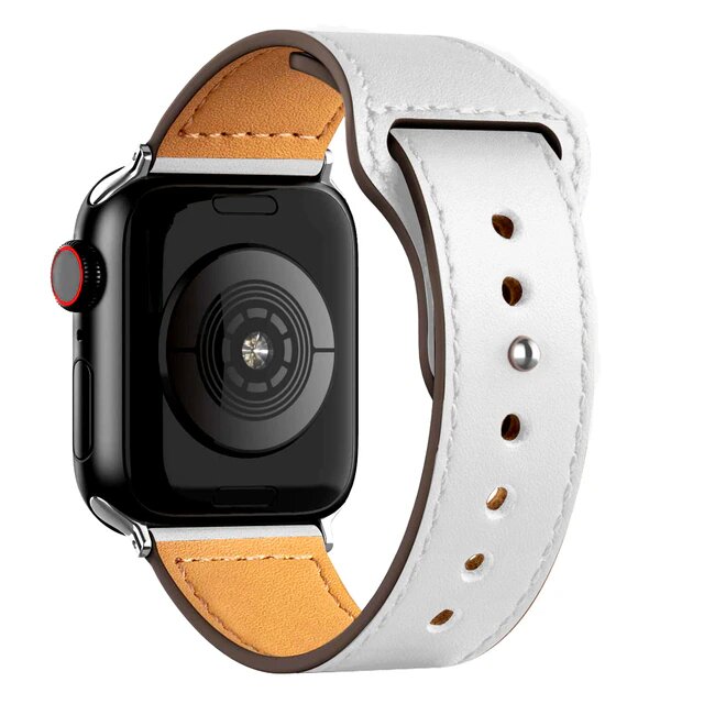 Кожаный ремешок для Apple Watch series 3 4 5 6 7 8 9 SE, в корпусах 42, 44, 45, 49. Белый / White