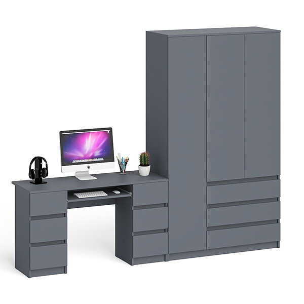 Стол компьютерный Мори МС-2 + Шкаф МШ1200.1, цвет графит