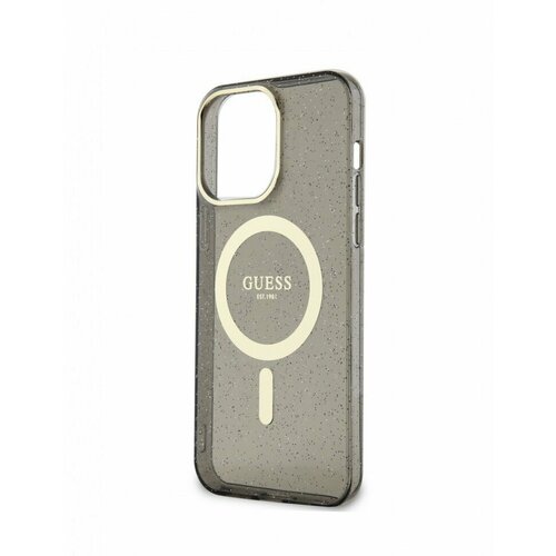 Чехол Guess MagSafe PC/TPU Glitter Metal outline Hard для iPhone 13 Pro Max, цвет Черный/Золотой (GUHMP13XHCMCGK)