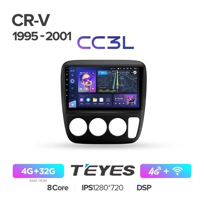 Магнитола Honda CR-V CRV 1995-2001 Teyes CC3L 4/32Гб ANDROID 8-ми ядерный процессор, IPS экран, DSP, 4G модем, голосовое управление