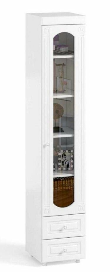 Шкаф 1 дв (410) с Малой стеклянной дверью и ящиками (библиотека) Катрин-К АФ-31 Афина Белое дерево