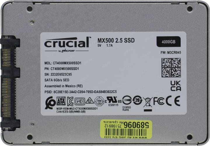 Твердотельный накопитель Crucial MX500 4Tb SATA III CT4000MX500SSD1 - фото №14