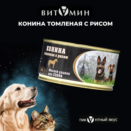 Влажный корм для собак витамин Конина томленая с рисом, ж/б 325г