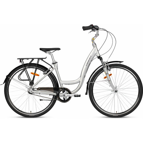 Велосипед городской HORH VENA 700C (2024), женский, с заниженной рамой, алюминиевая рама, оборудование Shimano Nexus, 3 скорости, ободные тормоза V-brake, цвет Grey-Black, размер рамы 17, на рост 170-180 см
