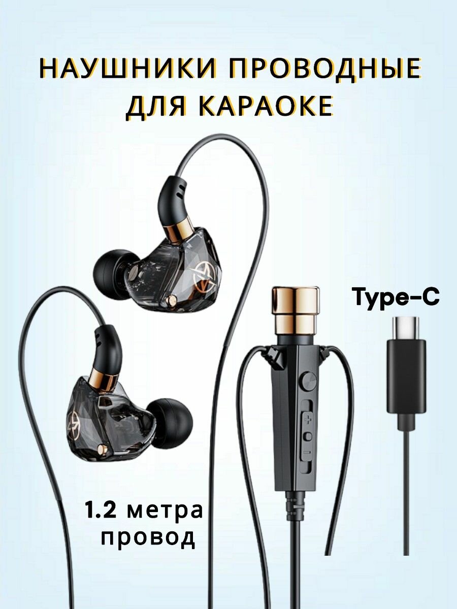 Наушники проводные KT-02 для караоке с микрофоном для телефона Type C