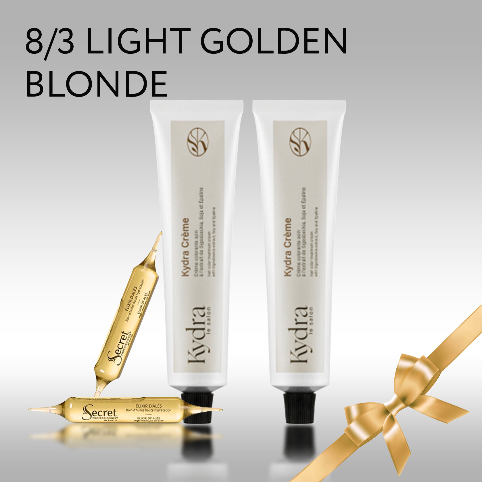 KYDRA Краска KYDRACREME: 2 краски, 2 ампулы, Подарок аксессуар для волос. Краска 8/3 LIGHT GOLDEN BLONDE Kydracreme 2 шт., Elixir of Ales с экстрактом календулы 2 ампулы, 10мл, Подарок