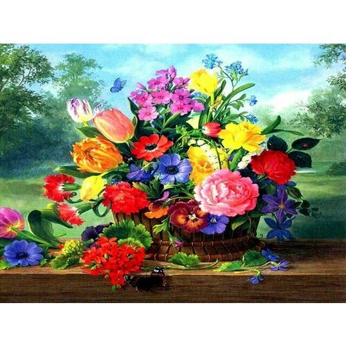 Алмазная картина 40х50 Букет садовых цветов с подрамником