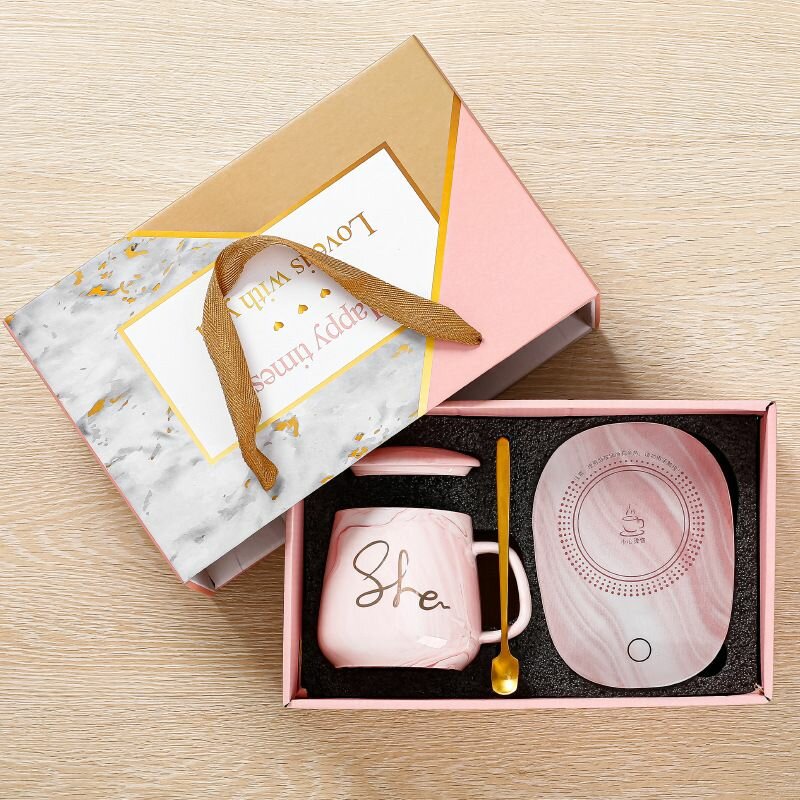 Кружка с подогревом от usb керамическая в подарочной упаковке для кофе и чая, кружка чайная с ложкой, кружка термостат, термокружка, подарочный набор в красивой упаковке