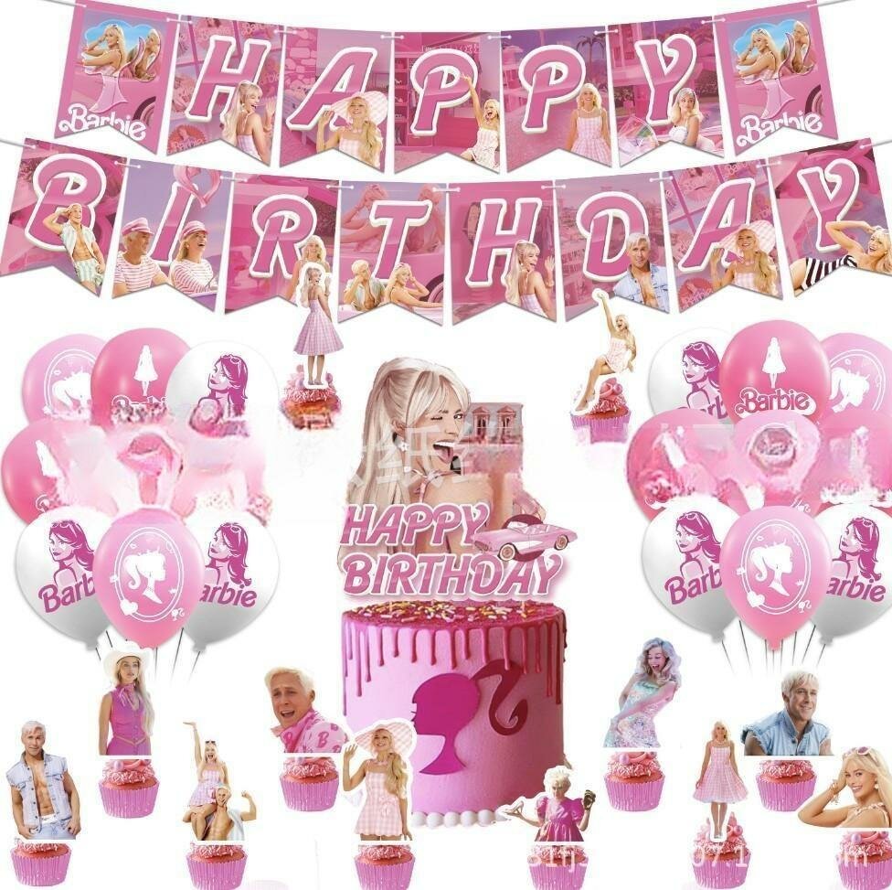 Набор для праздника "Barbie" , 18 шаров , баннер , топпер на торт и 12 топперов на капкейки