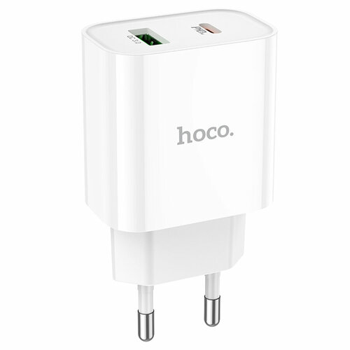 Сетевое зарядное устройство HOCO C80A Plus 1xUSB + 1xUSB-C, 3.0A, 20W, белый зарядное устройство 12w fast charge usb a