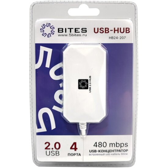 Разветвитель 5BITES USB HB24-207WH 4*USB2.0 / USB 60CM / WHITE