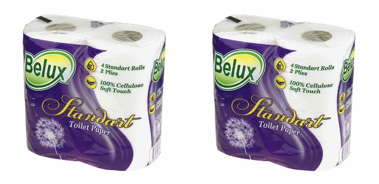 Belux Туалетная бумага Стандарт, двухслойная, белая, 4 рулона, 2 упаковки/
