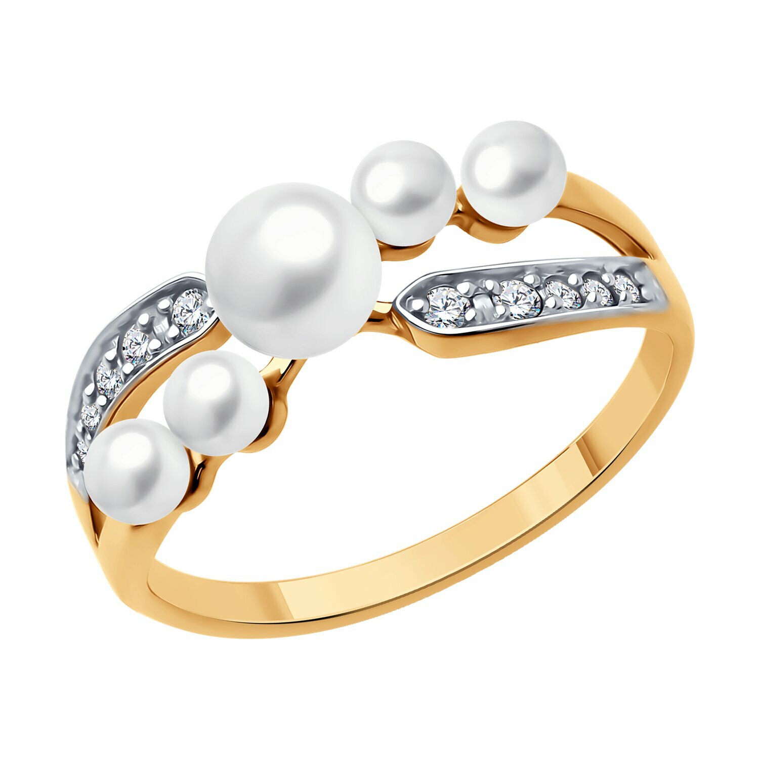 Кольцо Diamant online, белое золото, 585 проба, жемчуг, фианит