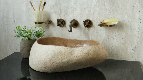 Гранитная раковина для ванной Sheerdecor Piedra 00501111443 из бежевого речного камня гранита