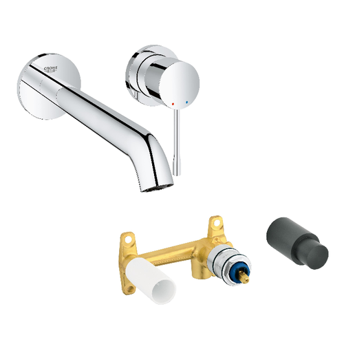 Cмеситель для раковины 19967001 GROHE Essence на 2 отверстия, внешняя часть, L-Size, хром + Встраиваемая часть однорычажного смесителя для раковины на 2 отверстия 32635000