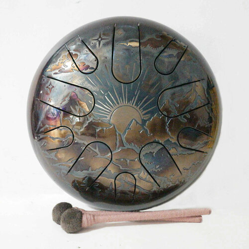 Глюкофон Рассвет в Горах 30см, настройка - D Minor 432Гц, интуитивный музыкальный инструмент ручной работы с гравировкой