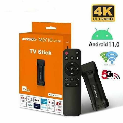 Медиаплеер ТВ-приставка android 10 MX10 TV Stick Wi Fi без голосового набора. Android, 2 ГБ/16 ГБ, Bluetooth, Wi-Fi, черный