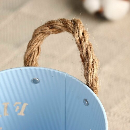 Кашпо Ведерко цветочный сад голубое, 13х13х12см