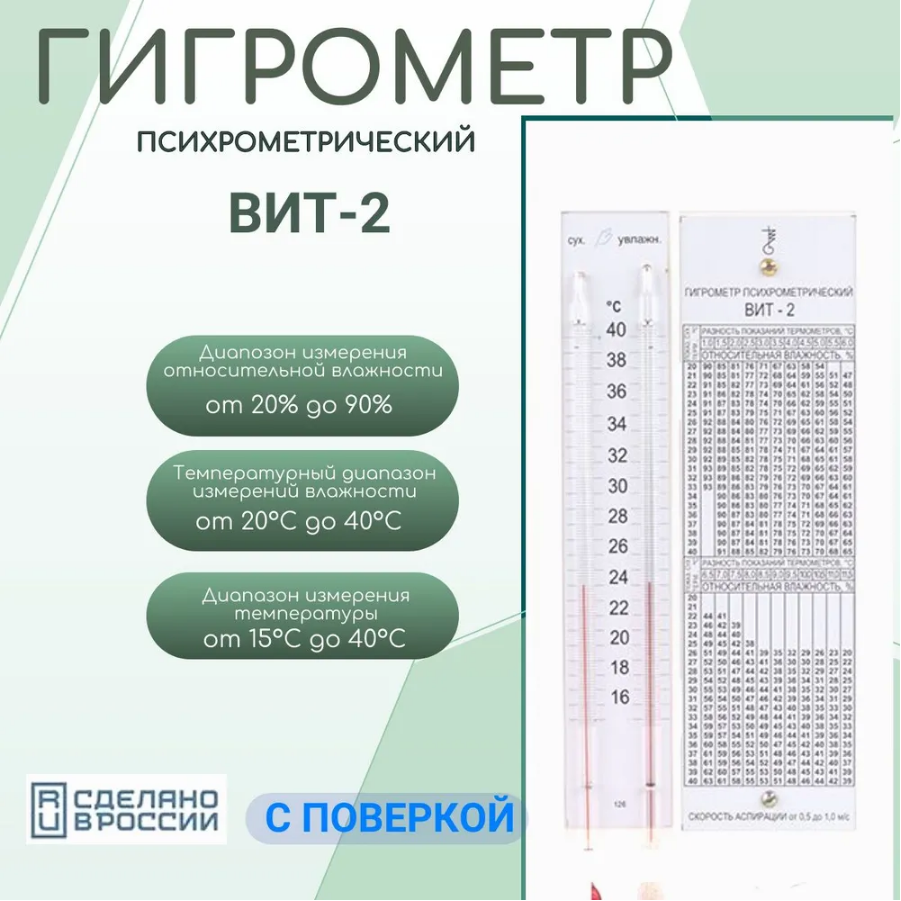 Гигрометр психрометрический типа ВИТ-2 (с поверкой), Термоприбор