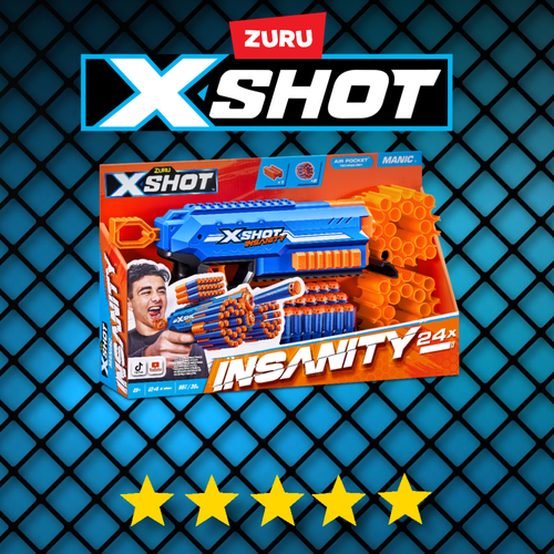 набор игровой x shot insanity motorized age fire gatlin gun 36605 Бластер пистолет Zuru Бластер X-Shot INSANITY- MANIC Синий 55 см