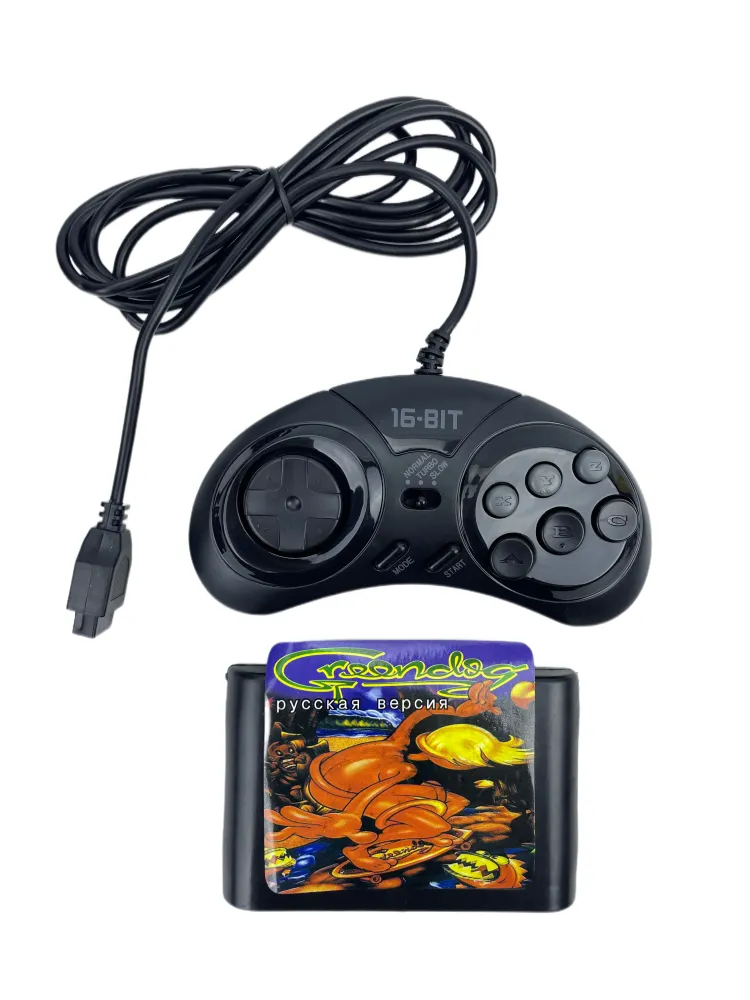 Геймпад Turbo для Sega с картриджем Greendog джойстик для приставки Сега узкий разъем черный