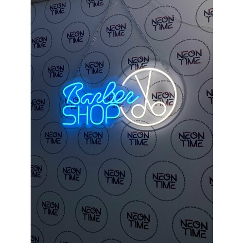 Неоновая вывеска ножницы на окно в барбер шоп, 60х30см.