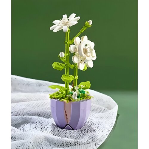 Конструктор 3Д из миниблоков RTOY Цветы жасмин в горшке с запиской, 305 деталей - WL2088