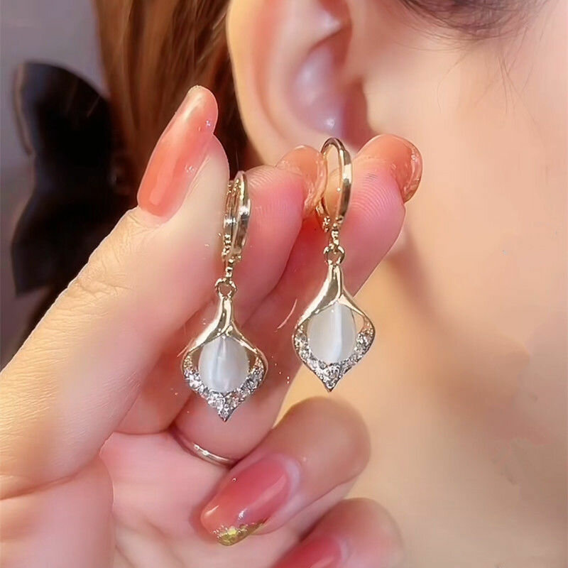 Серьги с подвесками, кошачий глаз синтетический