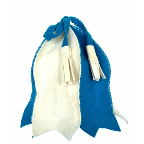 Шапка для бани и сауны королевна сине-белый фетр овечья шерсть австралийского мериноса