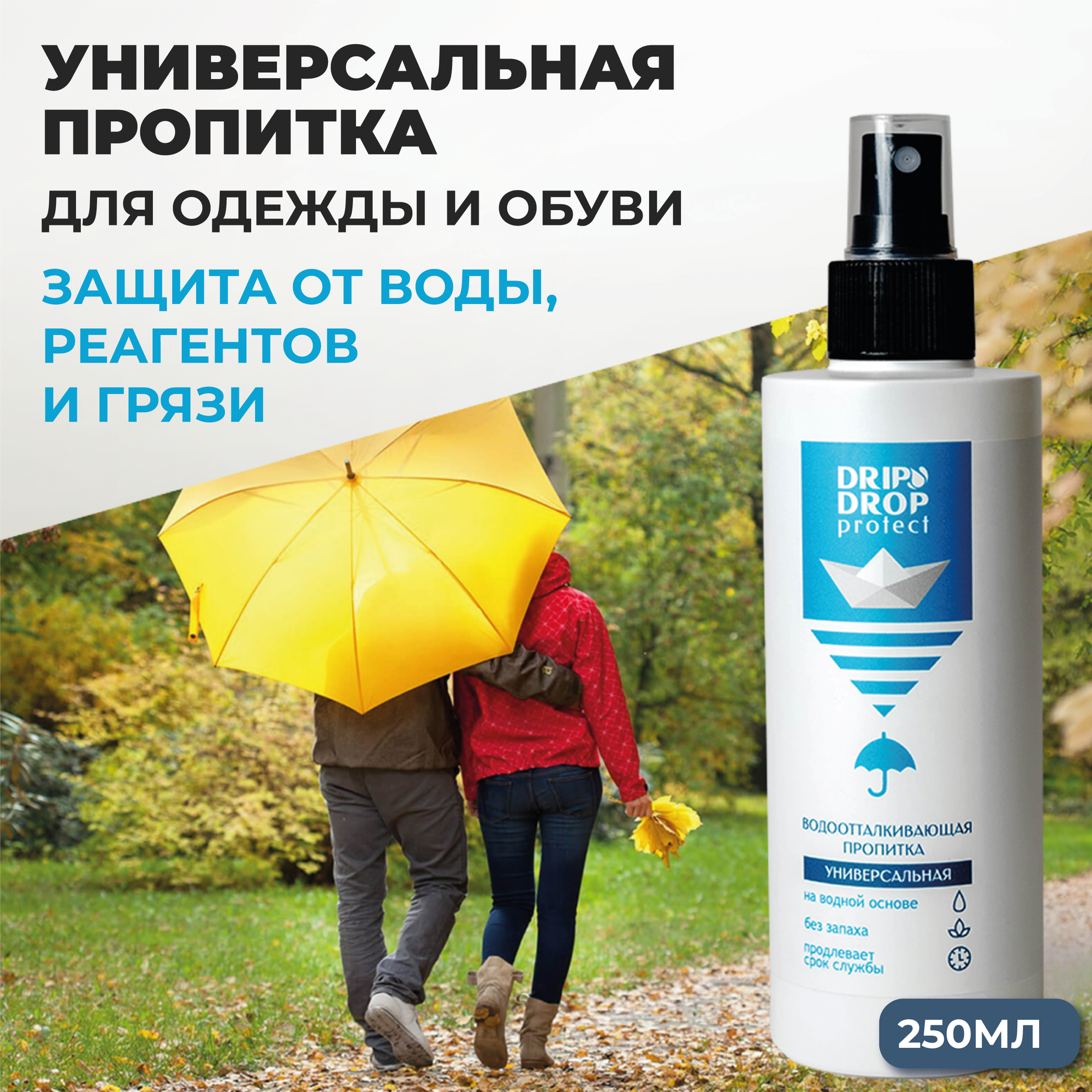 фото DRIP DROP Водоотталкивающая пропитка 250 мл. универсальная для одежды и обуви, защита от воды и загрязнений