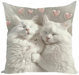 Подушка декоративная 40х40 / Белые коты, Милота / велюр / подарок / подушка диванная / подушка для интерьера