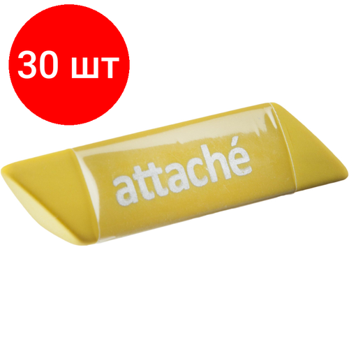 Комплект 30 штук, Ластик Attache трехгранный, 60x14x14 мм, термопласт. каучук, желтый