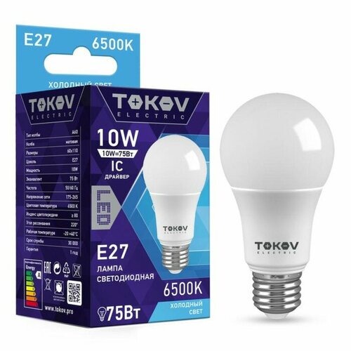 Лампа светодиодная TOKOV ELECTRIC 10 Вт А60 6500 К Е27 176-264В 395₽