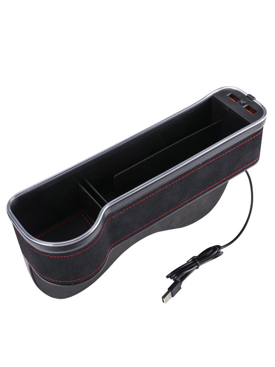 Автомобильный органайзер водительский, карман для авто, хранение мелочей, между сидений, RGB подсветка, 2 USB, черный
