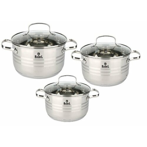 Набор посуды нерж 6ПР 26л36л47л мария СТКР капсул ДНО для всех видов плит RASHEL 7491₽