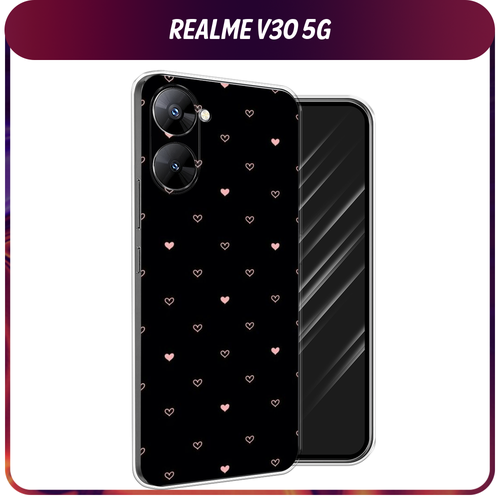 Силиконовый чехол на Realme V30 5G/V30T 5G / Реалми V30 5G/V30T 5G Чехол с сердечками силиконовый чехол фон соты синие на realme v30 5g реалми v30 5g