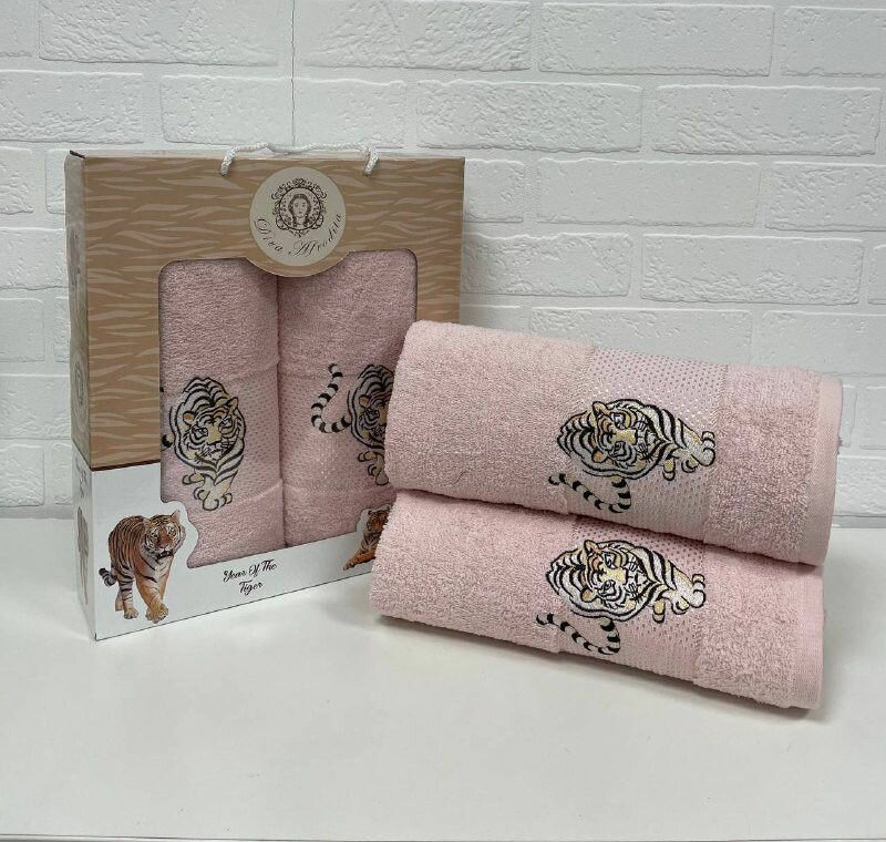 фото Набор махровых полотенец DIVA AFRODITA тигр LUX 50х90 (1шт), 70х140 (1шт) розовый-1