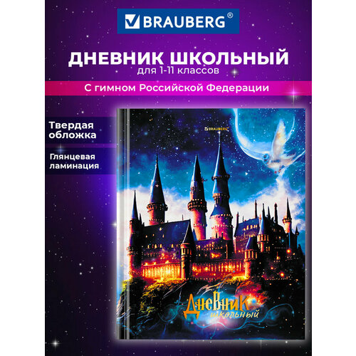 Дневник школьный для девочек мальчика 1-11 класс, канцелярия в школу, 40 листов, твердая обложка, глянцевая ламинация, Brauberg Castle, 106898