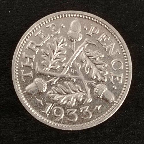 Монета 3 пенса 1933 год, Великобритания UNC