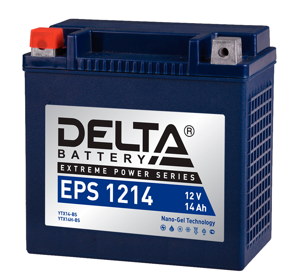 Аккумулятор GEL стартерный герметичный DELTA EPS 1214 I YTX14-BS, YTX14H-BS, YB16B-A, YTX16-BS (12V / 14 Ah / 149x87x144мм / ток 240 А) прямая полярность (+ -)