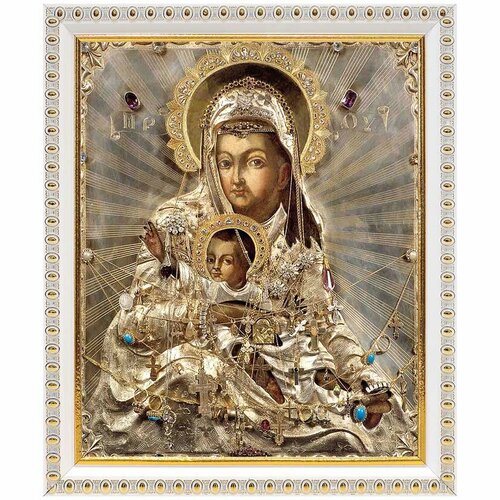 Киккская икона Божией Матери Милостивая, XVIII в, в белой пластиковой рамке 17,5*20,5 см